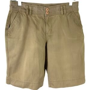 London & London Bermuda Straight Canvas Khaki Jean Shorts Women Size 10 Mid Rise